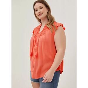 Torrid Plus Rayon Slub Crochet Detail Tie Front Peasant Top Fusion Coral 5 NWT